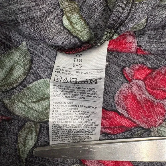 Old Navy Dress Women XXL Black Red Rose Puff Sleeve Smocked Waist Tie Back Boho - Picture 7 of 9